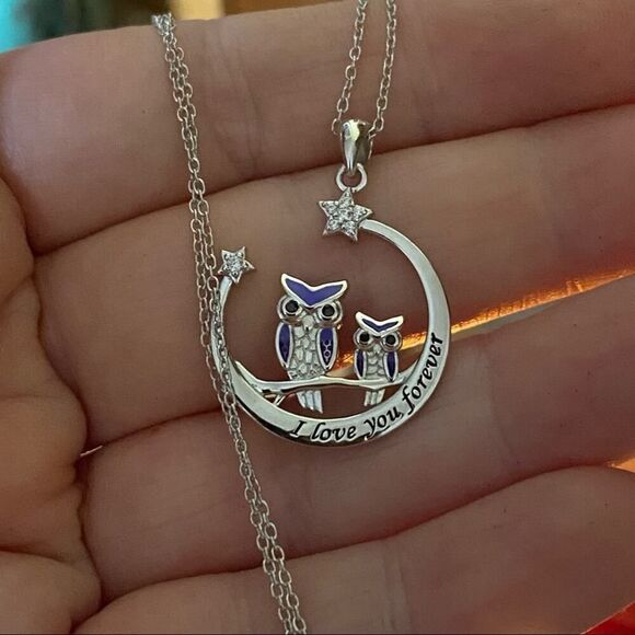 Sterling Silver Owl Tree of Life Moon Necklace - Picture 4 of 5